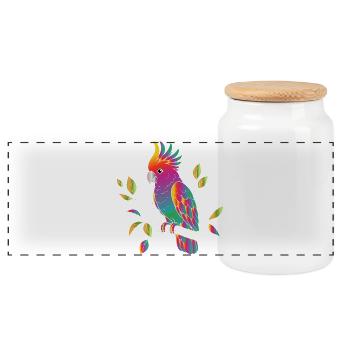 Regenbogen Kakadu Cartoon Design - Panorama Keksdose mit Holzdeckel - Weiß - Vorne