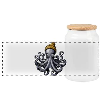 Octopus with Wool Hat Maritime Octopus Motif for - Panoramic Cookie Jar with Wooden Lid - white - Front