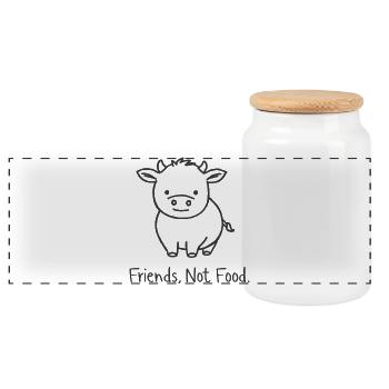 Friends Not Food Pork Vegan Minimalist - Panoramic Cookie Jar with Wooden Lid - white - Front