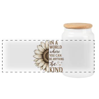 Sunflower Quote Be Kind - Panoramic Cookie Jar with Wooden Lid - white - Front