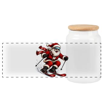 Noël du Père Noël snowboard - Boîte à biscuits avec couvercle en bois - blanc - Devant