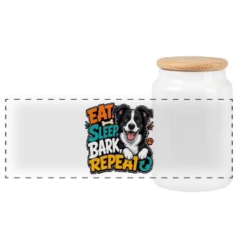 Border Collie - Panoramic Cookie Jar with Wooden Lid - white - Front