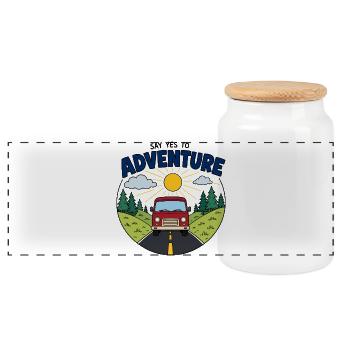 Say Yes to Adventure Van - Panoramic Cookie Jar with Wooden Lid - white - Front