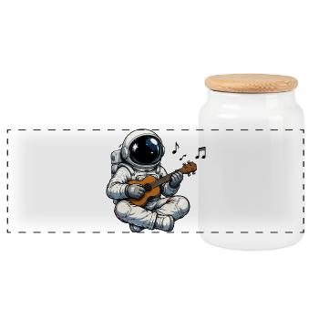 Space Astronaut Guitar Game - Panoramic Cookie Jar with Wooden Lid - white - Front