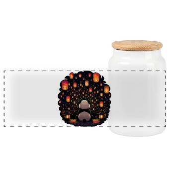 Panda Lantern Festival in the Moonlight - Panoramic Cookie Jar with Wooden Lid - white - Front