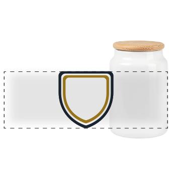 Coat of arms frame gold - design custom text - Panoramic Cookie Jar with Wooden Lid - white - Front
