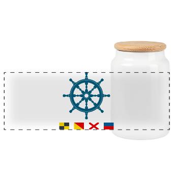 Love – Volant maritime avec drapeaux de signalisation - Boîte à biscuits avec couvercle en bois - blanc - Devant