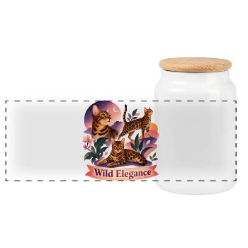 Aesthetic Bengal Cat Folk Art - Panoramic Cookie Jar with Wooden Lid - white - Front