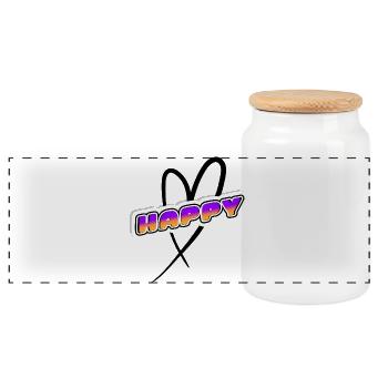 HAPPY Retro Sunset Neon - Panoramic Cookie Jar with Wooden Lid - white - Front