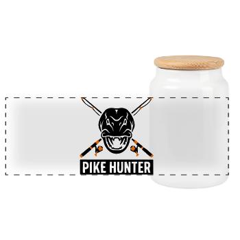 Pike Fishing Rods Graphic - Panoramic Cookie Jar with Wooden Lid - white - Front