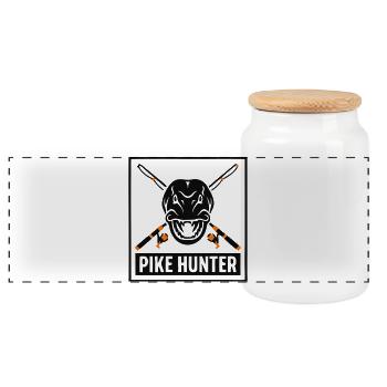 Pike Jaeger Coat of Arms Logo - Panoramic Cookie Jar with Wooden Lid - white - Front