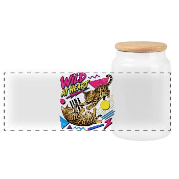 90s Memphis Style Bengal Cats - Panoramic Cookie Jar with Wooden Lid - white - Front