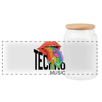 Rainbow Melted Smile Tongue - Panoramic Cookie Jar with Wooden Lid - white - Front