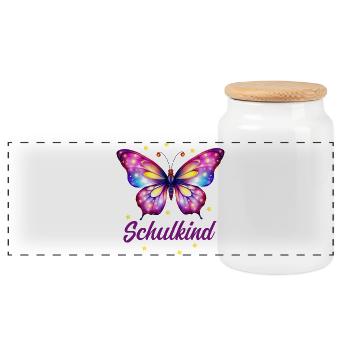 Schulkind Schmetterling Einschulung 1. Klasse - Panorama Keksdose mit Holzdeckel - Weiß - Vorne