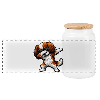 Dab King Charles Spaniel - Boîte à biscuits avec couvercle en bois - blanc - Devant