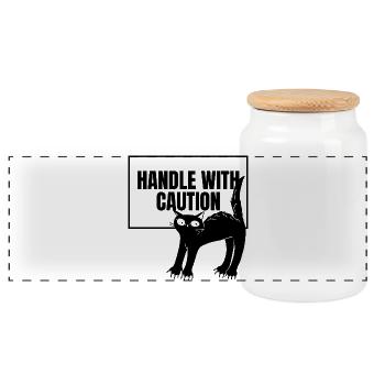 T-shirt de prudence pour chat - Boîte à biscuits avec couvercle en bois - blanc - Devant