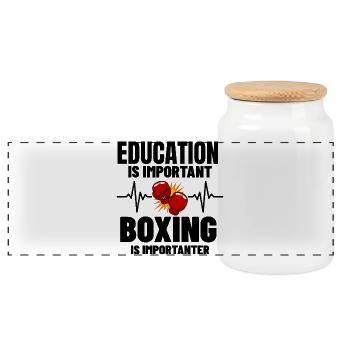 Funny Boxing Gift for Boxer and Boxing Coach - Panoramic Cookie Jar with Wooden Lid - white - Front