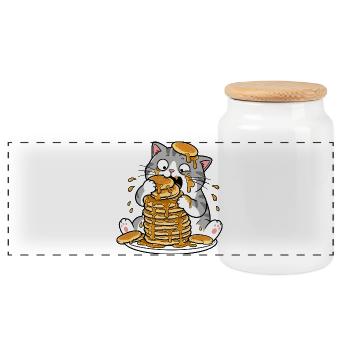 Dessin animé drôle du Chat aux Crêpes - Boîte à biscuits avec couvercle en bois - blanc - Devant