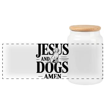 Jésus et les chiens amen - Boîte à biscuits avec couvercle en bois - blanc - Devant