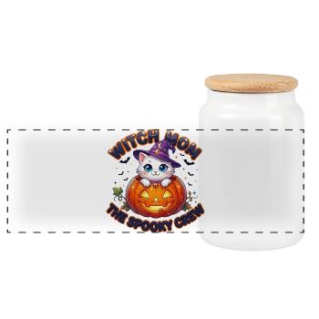 Witch Mom The Spooky Crew - Panoramic Cookie Jar with Wooden Lid - white - Front