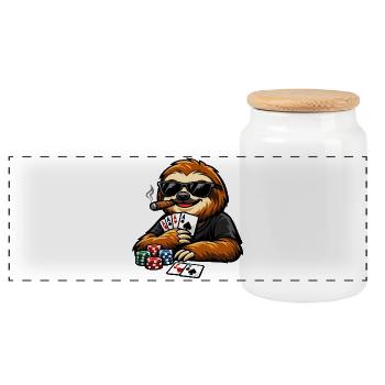 Paresseux cool jouant au poker - Boîte à biscuits avec couvercle en bois - blanc - Devant