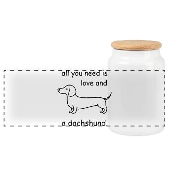 All You Need Is Love & Dachshund – Comic - Panoramic Cookie Jar with Wooden Lid - white - Front