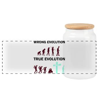 Evolution to the Cross: Faith Wins - Panoramic Cookie Jar with Wooden Lid - white - Front