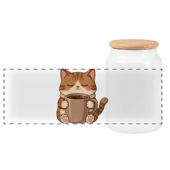 Sleepy Cat Coffee – Cozy Katzenliebe - Panorama Keksdose mit Holzdeckel - Weiß - Vorne