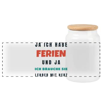Lehrer Ja ich habe Ferien - Lustiger Spruch - Panorama Keksdose mit Holzdeckel - Weiß - Vorne