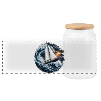 Segelschiff - Panorama Keksdose mit Holzdeckel - Weiß - Vorne