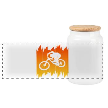 Radfahrer Silhouette Sonnenaufgang Biker - Panorama Keksdose mit Holzdeckel - Weiß - Vorne