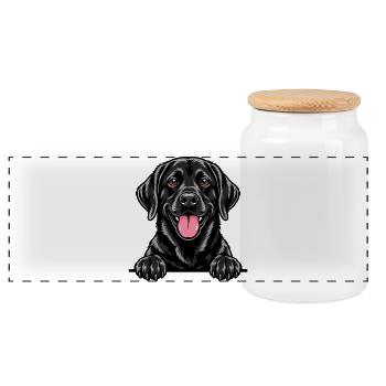 Schwarzer Labrador - Panorama Keksdose mit Holzdeckel - Weiß - Vorne