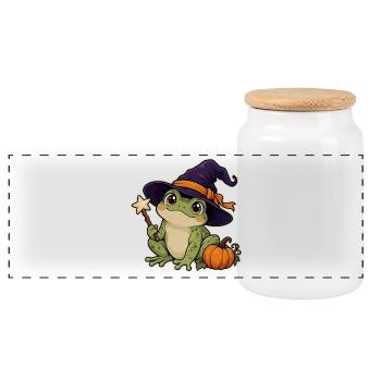 Frosch mit Hexenhut - Panorama Keksdose mit Holzdeckel - Weiß - Vorne