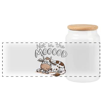 Not In The MOOOOD Kuh Wortspiel Tierhumor - Panorama Keksdose mit Holzdeckel - Weiß - Vorne