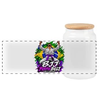 BJJ Lila Gürtel seit Ewigkeiten - Panorama Keksdose mit Holzdeckel - Weiß - Vorne