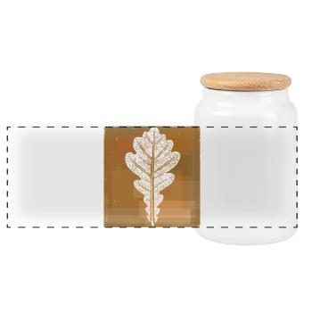 Eichenblatt - Botanisch / Stencil Quadrat Rahmen - Panorama Keksdose mit Holzdeckel - Weiß - Vorne