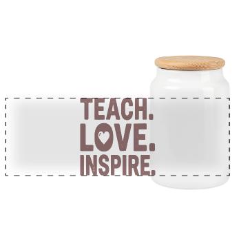 Teach Love Inspire Heart Typo Design - Panorama Keksdose mit Holzdeckel - Weiß - Vorne