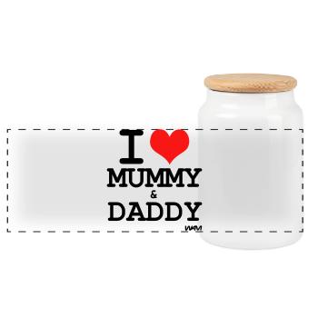 i love mummy and daddy by wam - Panoramic Cookie Jar with Wooden Lid - white - Front