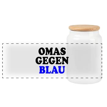 Omas gegen blau - Panorama Keksdose mit Holzdeckel - Weiß - Vorne