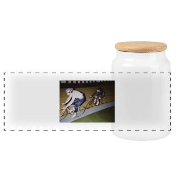 Road Cyclists – Vintage Track - Panoramic Cookie Jar with Wooden Lid - white - Front