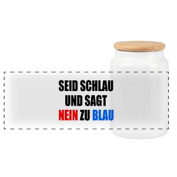 Afd - seid schlau und sagt nein zu blau - Panorama Keksdose mit Holzdeckel - Weiß - Vorne