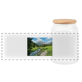 Alpine River Trail Panorama - Panoramic Cookie Jar with Wooden Lid - white - Front