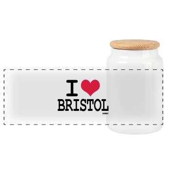 i love bristol by wam - Panoramic Cookie Jar with Wooden Lid - white - Front