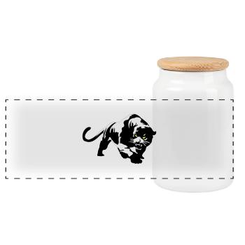 panther - Panoramic Cookie Jar with Wooden Lid - white - Front