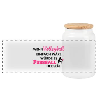 Einfaches Volleyball würde Fußball heißen - Panorama Keksdose mit Holzdeckel - Weiß - Vorne