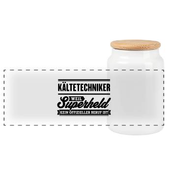 Superheld Kältetechniker - Panorama Keksdose mit Holzdeckel - Weiß - Vorne