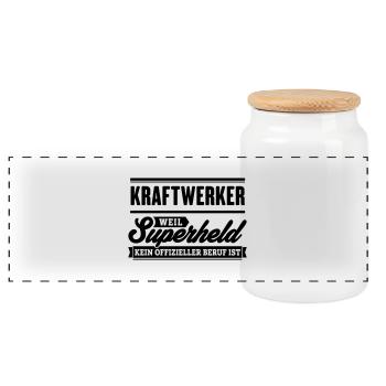 Superheld Kraftwerker - Panorama Keksdose mit Holzdeckel - Weiß - Vorne