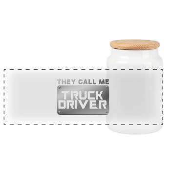 Trucker / Truck Driver: They Call Me Truck Driver - Panoramic Cookie Jar with Wooden Lid - white - Front