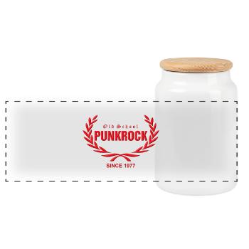 Old School Punkrock Since 1977 (roter Druck) - Panorama Keksdose mit Holzdeckel - Weiß - Vorne
