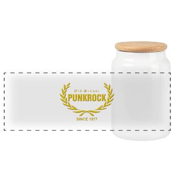Old School Punkrock Since 1977 (gelber Druck) - Panorama Keksdose mit Holzdeckel - Weiß - Vorne